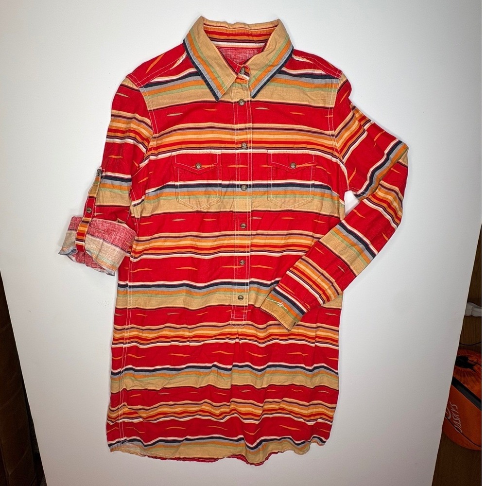 Ryan Michael Womens Lipstick Red Striped Linen Blend Western Shirt Dress Size M